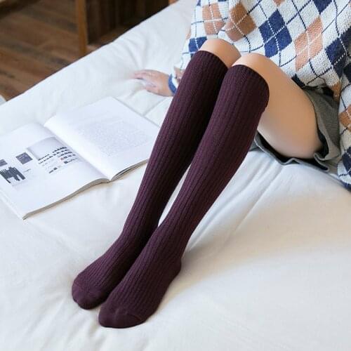 1Pair Fashion Warm High Over the Knee Socks Womens Turn Up Rib Dot Wool Blend Solid Long Knee High Winter Boot Socks