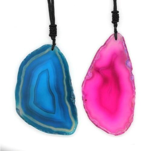100-Unique Irregular Shape Agates Dyed Blue and Rose Red Pendant Necklace Ethnic Style Jewelry