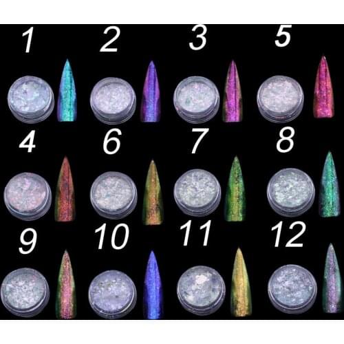 12 Color Manicure Colorful Transparent Chameleon Magic Mirror Pigments Smashed Flake Laser Cloud Brocade Snow Melt Powder