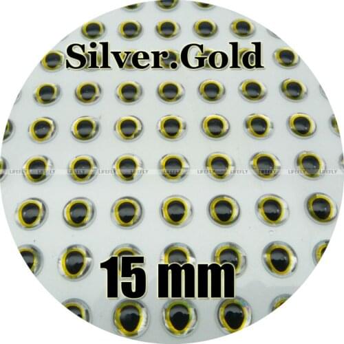 15mm 3D Silver.Gold / 200pcs Soft Molded 3D Holographic Fish Eyes, Fly Tying, Jig, Lure Making