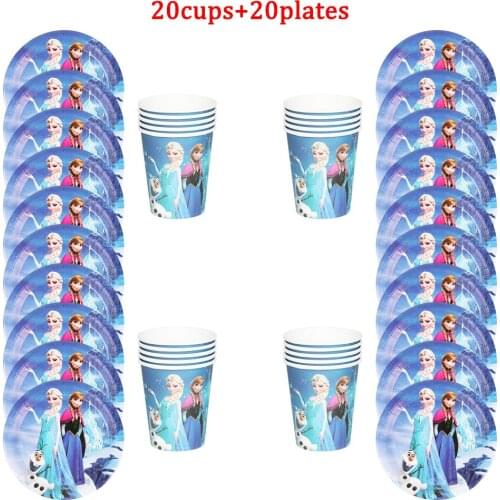 40Pcs Cartoon Disney Frozen Theme Kids Birthday Party Disposable Tableware Sets Paper Cup Plate Girls Party Decoration Supplies