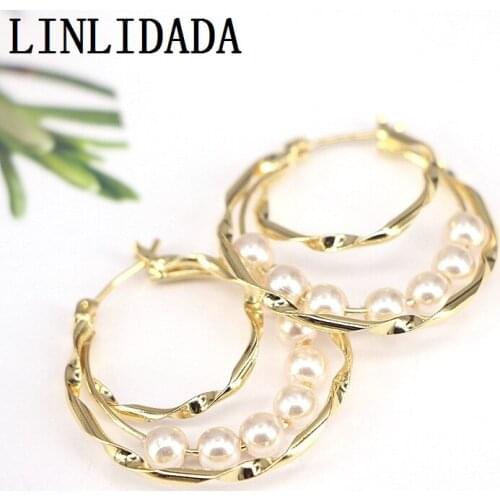 6Pair New Hot Gold Color Charm Pearl Earrings for Women Round Hoop Earrings Wedding Party Gifts