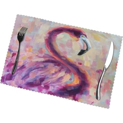 6 PCS Placemat Table Mat Drawing Flamingo For Tables Heat-insulation Linen Kitchen Dining Pads