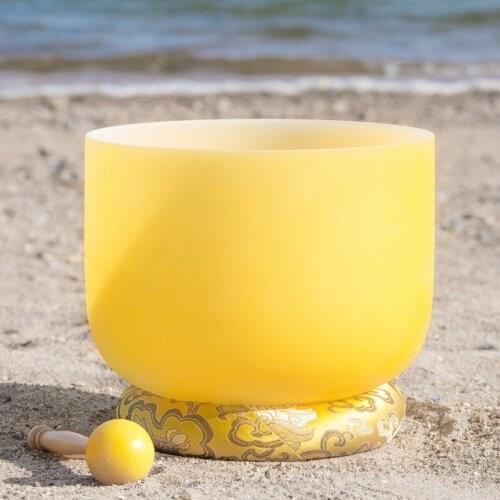 8" Note E Solar Plexus Yellow Colored Frosted Quartz Crystal Singing Bowl Meditation
