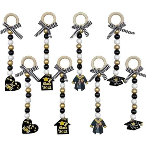 8PCS Graduation 2021 Wood Bead Garland-Graduate Class Wood Bead Hanging Ornament, Rustic Farmhouse Pendant