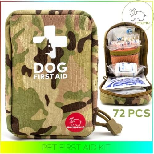 Dog First Aid Kit 72 PCS Medical Servial Supplies with Thermometer Emergency Blanket Splint Bandage Iodine Cotton Swabs
