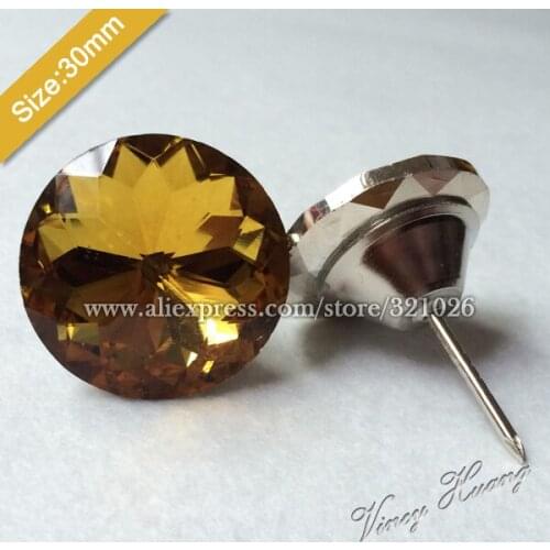 Free shipping 100PCS/LOT 30MM YELLOW COLOR Redbud Crystal Glass Tacks, Headboard Buttons, Sofa Crystal Tacks, Upholstery Buttons