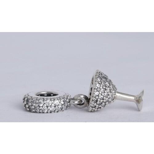 Cocktail glass dangle charms beads with cz Original 925 sterling silver Suitable for Pandora Style Charm Bracelets & Necklaces