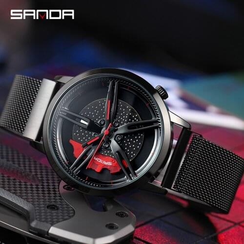 SANDA New Special Wheel Series Dial Men Watch Steel Strap Hook Buckle Premium Quartz Movement Waterproof Gift Wristwatch P1040