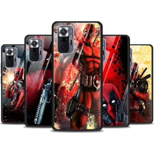 Deadpool Marvel for Xiaomi Redmi Note 10 Pro Max 10S 9T 9S 9 8T 8 7 Pro 5G Luxury Tempered Glass Phone Case Cover