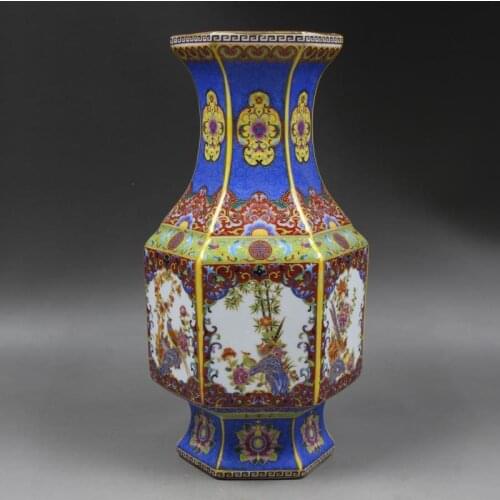 Qing Yong Zheng Enamel Blue Flower Vase Jingdezhen Antique Chinese Porcelain Collection Of Antique Retro Ornaments