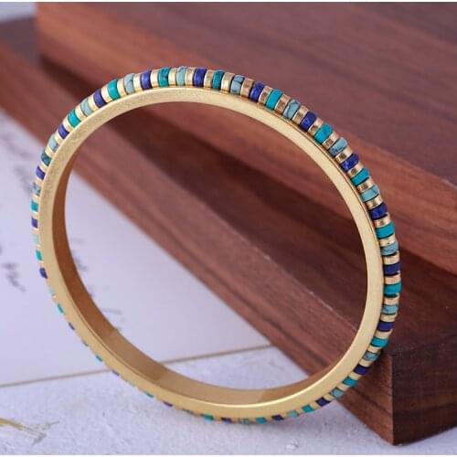 European and American jewelry retro matte gold inlaid color marble stone national bangle female