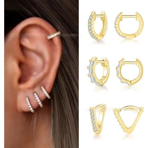 French Fashion Simple AAA Zircon Gold Plated Earrings Fashion Women CZ White Crystal Earrings 2021 Fashion Womens Party Jewelry