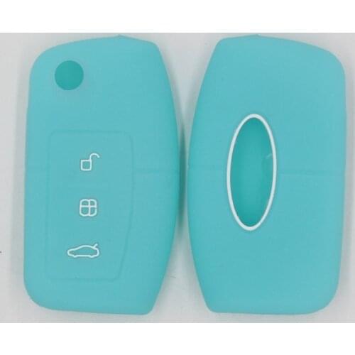 2PC Silicone Car Key Case For Ford KA MK2 2008-2016 3 Buttons Aftermarket Folding Keychain Holder Remote Control Fob Protector