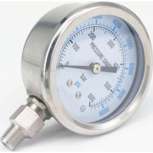 0-600bar 1/4" BSPT Male 60mm Dial Pressure Gauge 304 Stainless Bar PSI N2 Steam Brewing Pneumatic