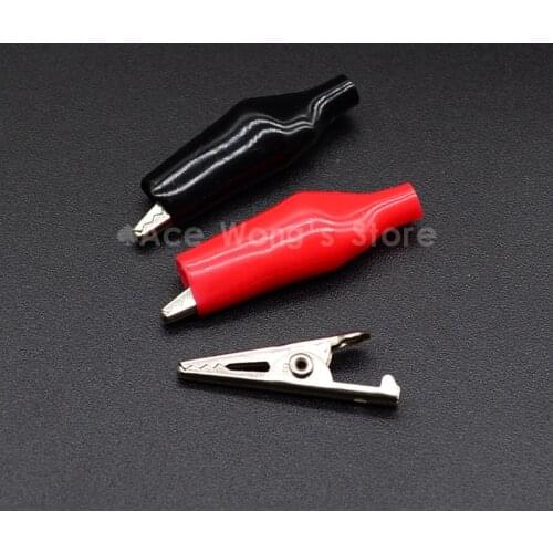 10pcs/lot 28MM Metal Alligator Clip Crocodile Electrical Clamp for Testing Probe Meter Black and Red with Plastic Boot