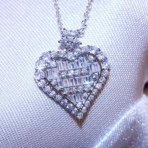 Cute Silver Color Heart Pendant with Bling ZIrcon Stone Long Chain Necklace for Women Fashion Jewelry Statement Necklace