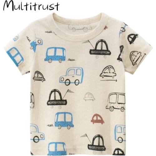 Multitrust 1-9Y Summer Infant Kids Baby Boys Girls T Shirts Cartoon Car Print Short Sleeve Cotton Pullover Tops