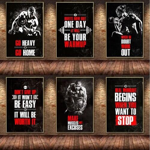 Muscle Bodybuilding Fitness Motivational Quotes Art Canvas Painting Poster and Print Wall Picture for Gym Office Home Decoration