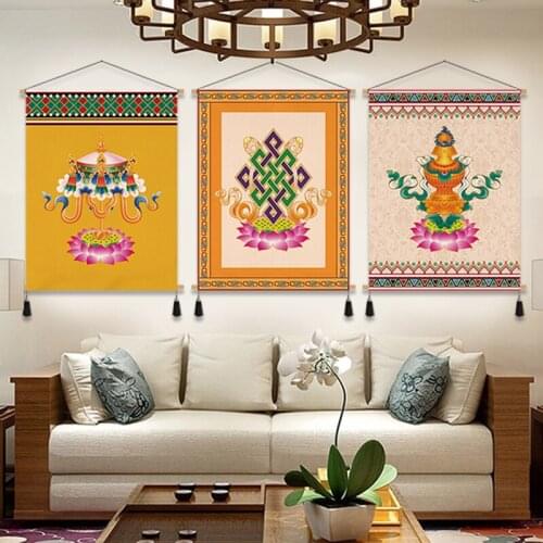 Ethnic Style Wall Art Canvas Painting Poster for Living Room Scroll Hanging Painting Aesthetic Home Decor
