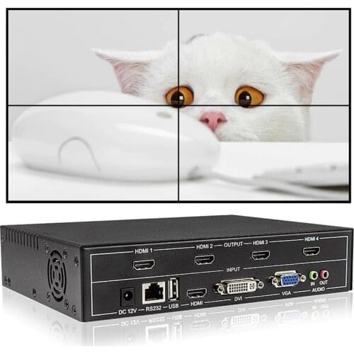 Video Wall controller 2 x 2 video Wall Processor Support DVI/HDMI /VGA/USB input to 4X HDMI out with audio&RS232 control