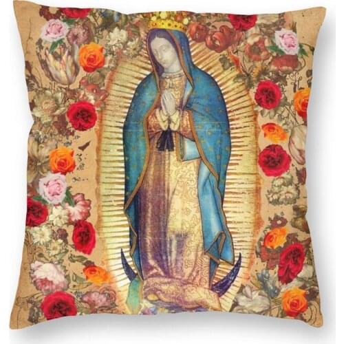 Our Lady Of Guadalupe Virgin Mary Cushion Cover Sofa Home Decorative Catholic Mexico Poster Square Throw Pillow Cover 45x45