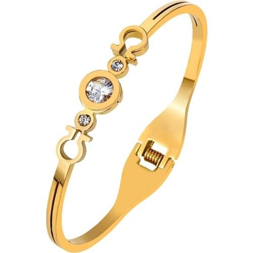 New Stainless Steel Gold Plating Cuff Symbol Bangles For Women Bangle Bracelet Luxury Brand Wedding Female Jewelry Gift