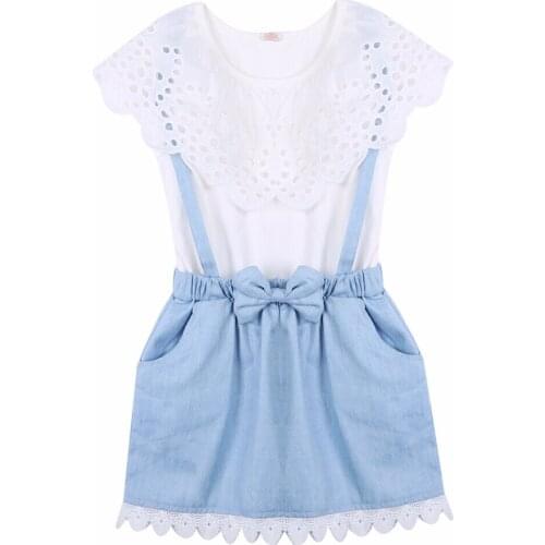 Pudcoco US Stock New Fashion Girls Cowboy Short Sleeve Bow Cotton Dress Baby Girls Summer Clothes Cute Kids Girls Dress 2-7 Y