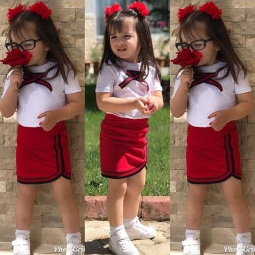 Toddler Kid Baby Girls clothes Cotton Short Sleeve Tops T-shirt +Skirts Outfit Clothes set