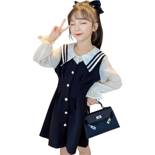 Dresses For Girls Patchwork Girls Party Dress Long Sleeve Children Dress Spring Autumn Clothes Girl 6 8 10 12 14