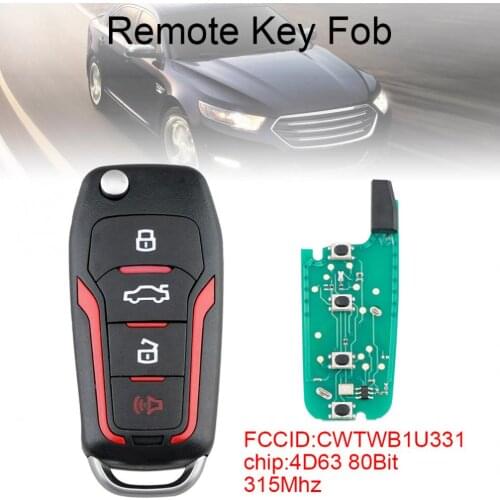 315MHz 4Buttons Upgraded Replacement Flip Car Remote Key with 4D63 80Bit Chip Fit for Ford Mustang Edge Explorer F-150 / F-250