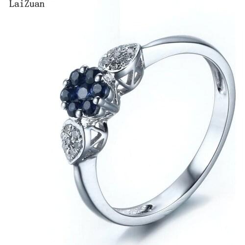 Sale 10K White Gold Pave Genuine Sapphires Diamond Wedding Engagement Fine Ring