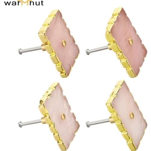 WarmHut Rose Quartz Crystal Knobs Square Drawer Knobs Healing Stone Modern Dresser Pulls Decor Cabinet Cupboard Dresser Handles