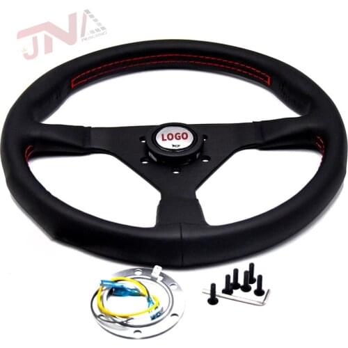 350mm Steering Wheel with Red H Horn Button Sports Steering Wheel Microfiber Leather