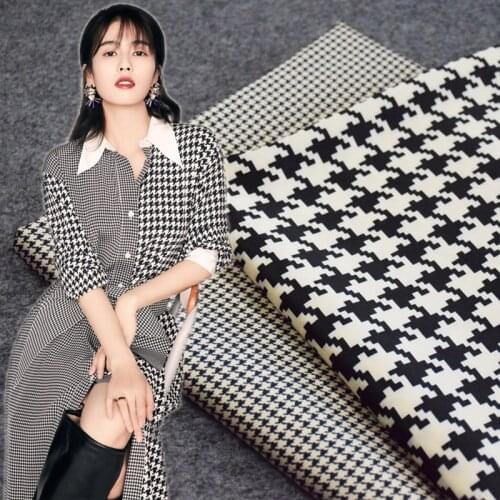 Half Meter Elegant Beige Black Grid Print High Grade Chiffon Fabric For Dress Shirt Trousers Material No Transparent T1667