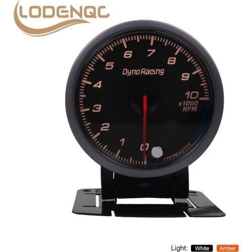 Lodenqc Car Meter 60MM Tachometer 0-10000 Rpm Gauge Black Face With White&Amber Lighting RPM Gauge