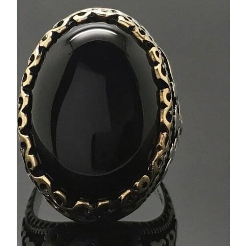 Vintage 925 Thai Silver Black Gemstone Ring Exaggerated Goose Egg Stone Ring Vintage Jewelry Ring Wholesale