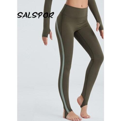 SALSPOR Stripe Gym Leggings Women Plus Size Sport High Waist Athletic Fitness Legging Running Sexy Pants Workout Step On Feet