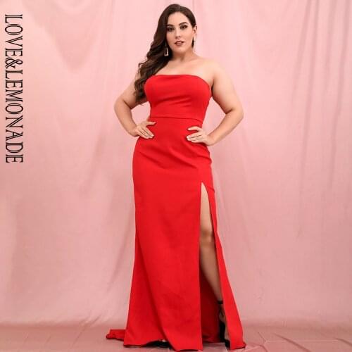 LOVE&LEMONADE PLUS SIZE Sexy Tube Top Red Whit Split Bodyocn Fishtail Maxi Dress LM81481-5PLUS