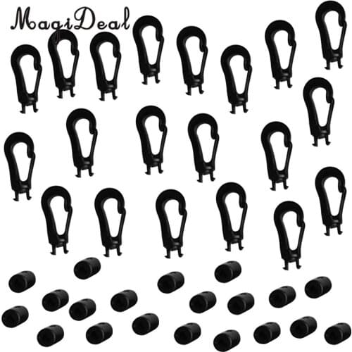 MagiDeal Strong Durable 20Pcs Plastic 5mm Shock Bungee Cord Karabiner Hook Elastic Cord Rope End for Kayak Canoe Rafting Acce