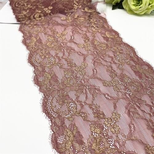 3y/lot Width 9 inch 23cm Shiny Gold Eyelash Elastic Lace Trim With Shimmer Trimming Garment Accessory DIY Material Fabric