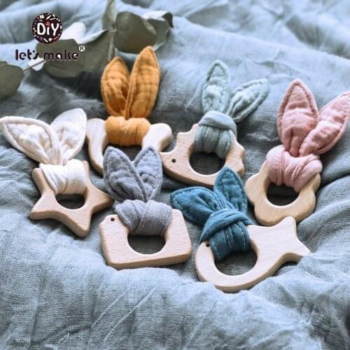 LetS Make 5pcs Baby Rabbit Wooden Teething Beads Tiny Rod Annimal Wooden Teether Toys For Kids Baby Gift