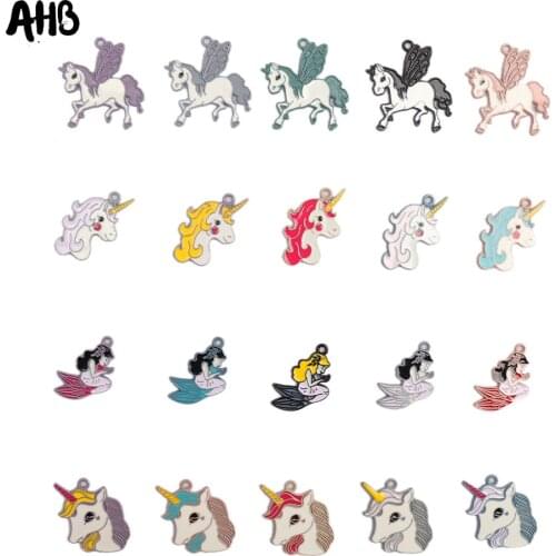 AHB 5Pcs/Set Mixed Color Alloy Fittings Charm Unicorn Mermaid Accessories Phone Case Decor Hair Accessories Embellishment Supply