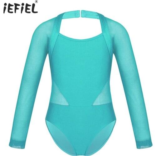 Toddler Girls Long Sleeves Ballet Dress Dancewear Stretchy Mesh Splice Ballet Dance Gymnastics Leotard Girls Ballerina Jumpsuit