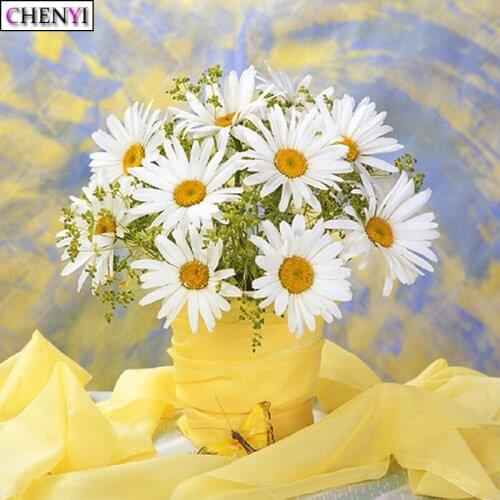 CHENYI Diy Diamond Embroidery Cross Stitch Kit Full Square 5D Diamond Painting Flowers Daisy Handwork 3D Mosaic Sale Home Decor