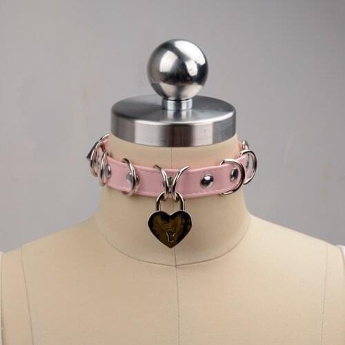 Hand Crafted Heavy Metal Padlock Key Choker for Women Girl Heart Lock Lolita Fashion Collar Cute Slave Collar Necklace