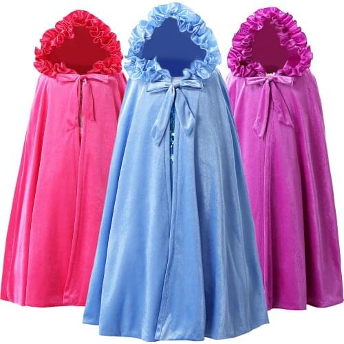 Children Girls Cosplay Velvet Hooded Princess Cloak Floor Length Winter Autumn Cloak Fancy Fairy Cape Girls princess Dress Up