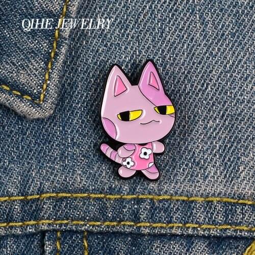 QIHE JEWELRY Pink Cat Girl Brooches Pins Cute Flower Dress Hard Enamel Metal Pins Denim Clothes Badges pets lover Gifts Pins