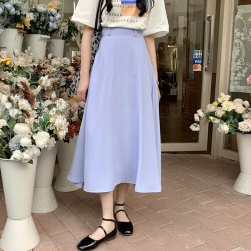 Long Skirt Female Spring and Autumn Korean Style High Waist Was Thin, All-match Retro Hong Kong Style Mid-length A-line Skirt