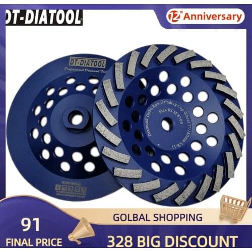 DT-DIATOOL 2pcs 5/8-11 Thread Diameter 180mm/7inch Segmented Diamond Turbo Row Cup Grinding Wheel For Concrete Granite Marble